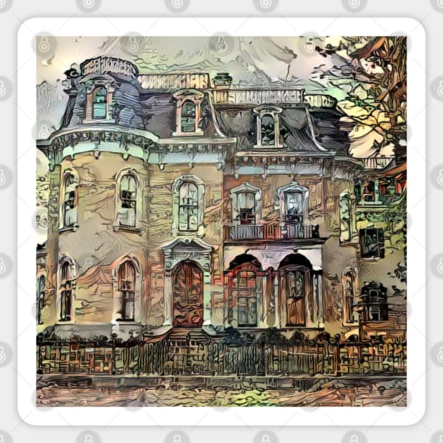 aesthetic classic vintage american mansion home house art painting Sticker by ZenCloak